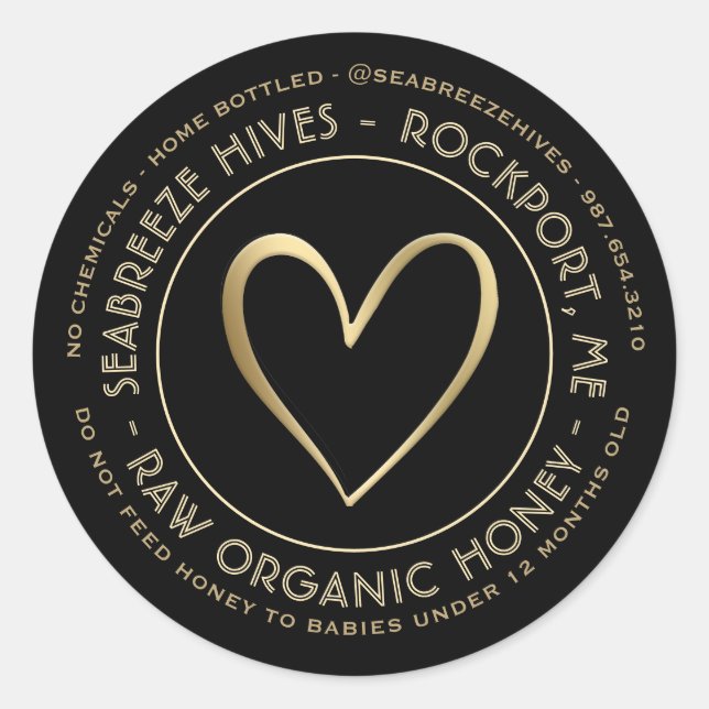 Hemlig etikett för ekologisk honung med Guld Heart (Framsida)