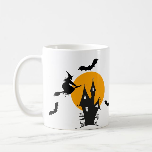 Hemlig House Witch Orange & Black Halloween Kaffemugg (Vänster)