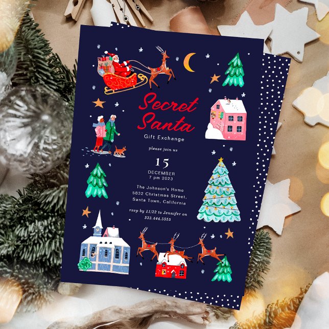 Hemlig inbjudan till jultomtens Julfest (Secret Santa Christmas Holiday Party Invitation)