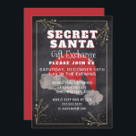 Hemlig inbjudan till Santa Gift Exchange Party<br><div class="desc">Cute Secret julklappsfest - Inbjudan familj, vänner, grannar och medarbetare för att vara en del av roligten Secret Santa party. Läser 'Secret Santa Gift Exchange' i roligtens text överst med en röd skuggeffekt. Center är en faux red glitter och krita ser ut Jultomten hat. Kalkbrädans utseende är täckt med en...</div>