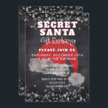 Hemlig inbjudan till Santa Gift Exchange Party<br><div class="desc">Roligt, julklappsfest för julklappen - Inbjudan familj, vänner, grannar och medarbetare för att vara en del av roligten Secret Santa firande. Läser "Secret Santa Gift Exchange" i roligt, med en röd skuggeffekt som siktecken överst. Center är en faux red glitter och krita ser ut Jultomten hat. Bakgrunden för kalkbrädans utseende...</div>