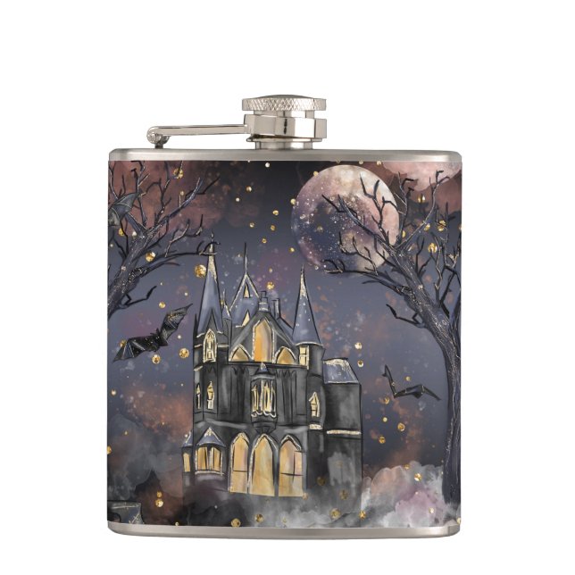 Hemlig kammare | Spooky Full Moon Träd och Fladder Fickplunta (Framsidan)