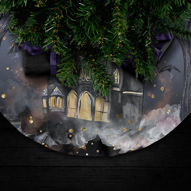 Hemlig kammare | Spooky Full Moon Träd och Fladder Julgransmatta Borstad Polyester (Skapare uppladdad)