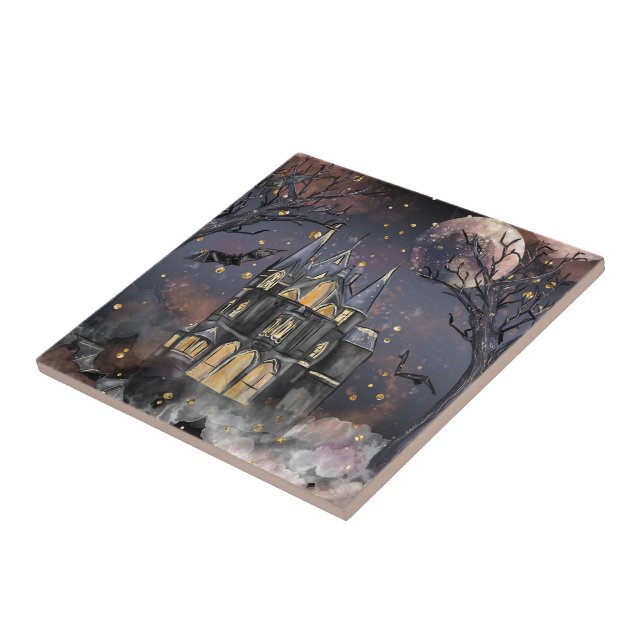 Hemlig kammare | Spooky Full Moon Träd och Fladder Kakelplatta (Sidan)