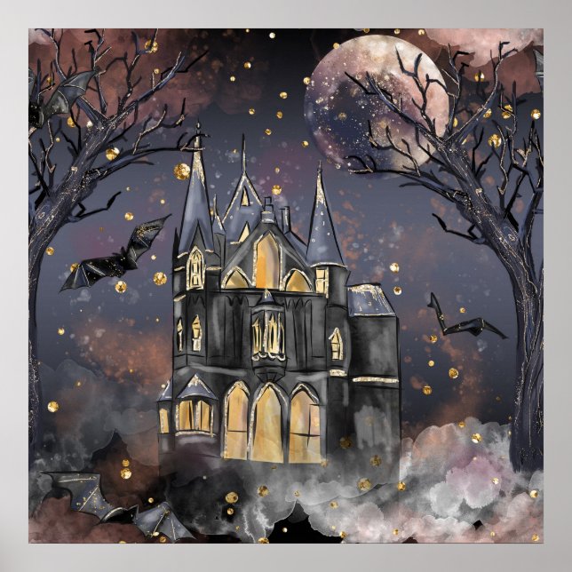 Hemlig kammare | Spooky Full Moon Träd och Fladder Poster (Framsidan)