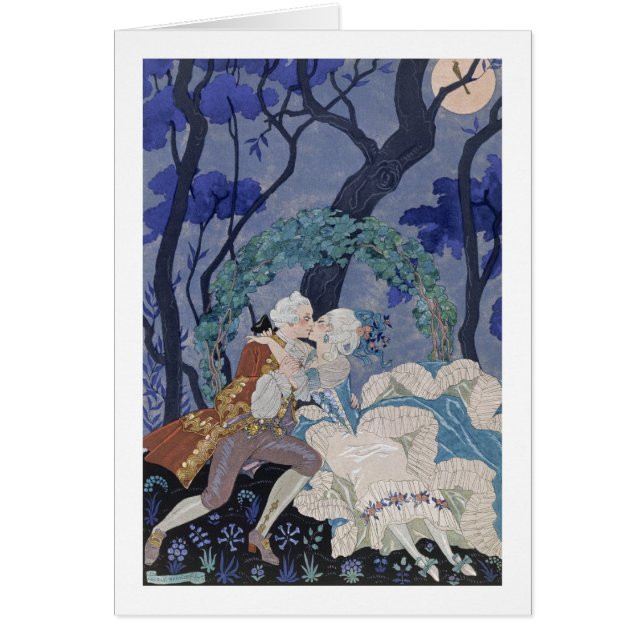 Hemlig kyss, illustration för "Fetes Galantes" by Hälsningskort (Framsidan)