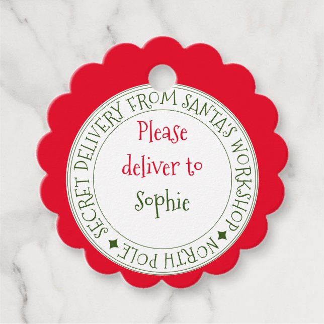 Hemlig leverans från julklappen i rand gåvor etiketter (Framsida)