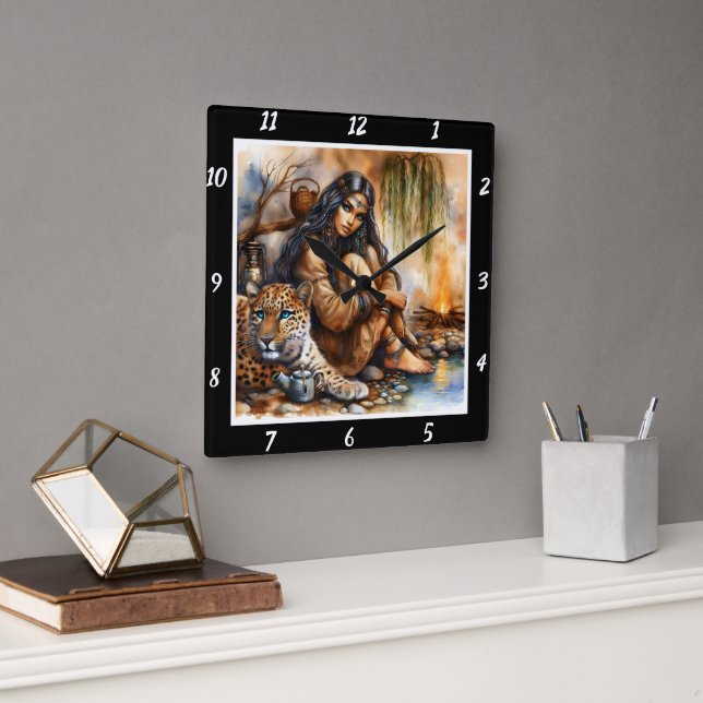 Hemlig Lore: Måne Reflection of Ögon från Tiger Fyrkantig Klocka (Kontor)