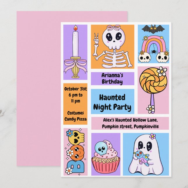 Hemlig nattdag Party-födelsedag - Halloween-natt Inbjudningar (Fram/baksida)