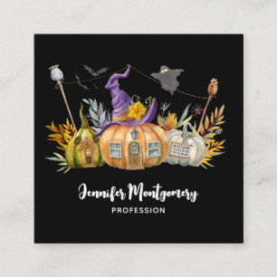 Hemlig pumpkin House med Ghost & Fladdermöss Fyrkantigt Visitkort