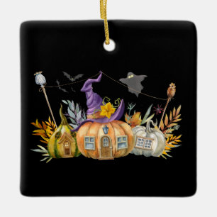 Hemlig pumpkin House med Ghost & Fladdermöss Julgransprydnad Keramik