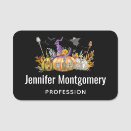 Hemlig pumpkin House med Ghost & Fladdermöss Namnbricka