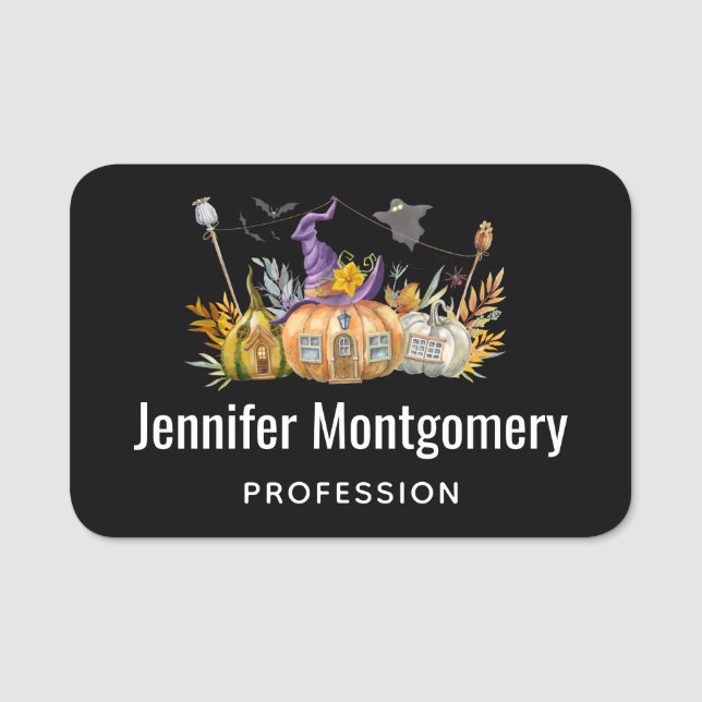 Hemlig pumpkin House med Ghost & Fladdermöss Namnbricka (Framsida)