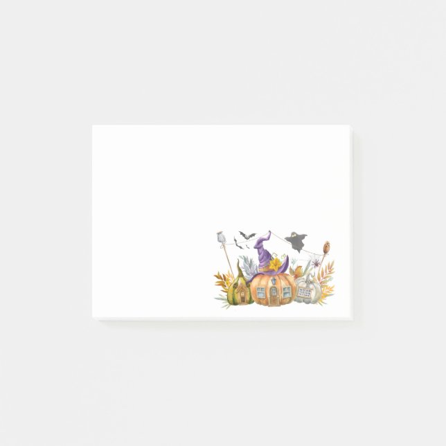 Hemlig pumpkin House med Ghost & Fladdermöss Post-it Block (Framsida)