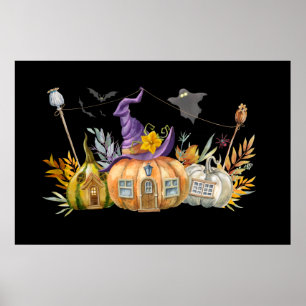 Hemlig pumpkin House med Ghost & Fladdermöss Poster