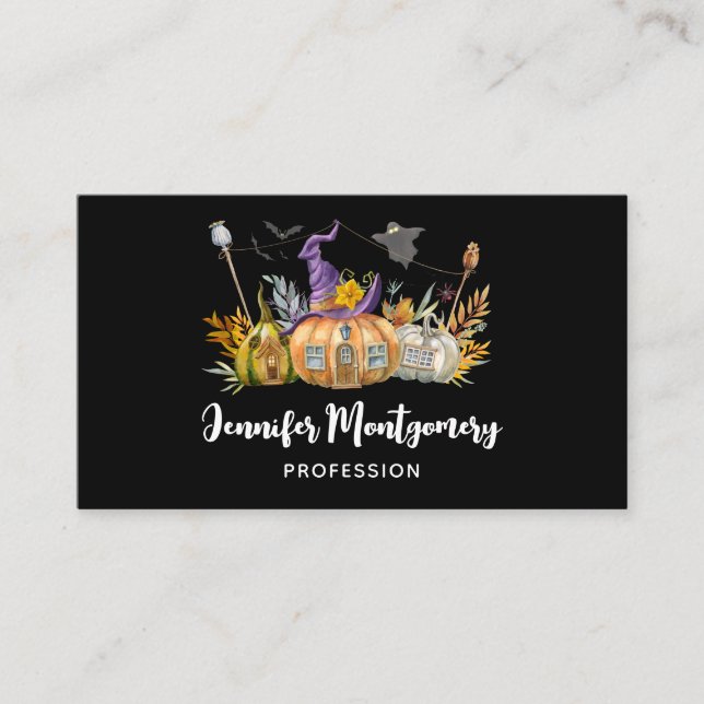 Hemlig pumpkin House med Ghost & Fladdermöss Visitkort (Framsida)