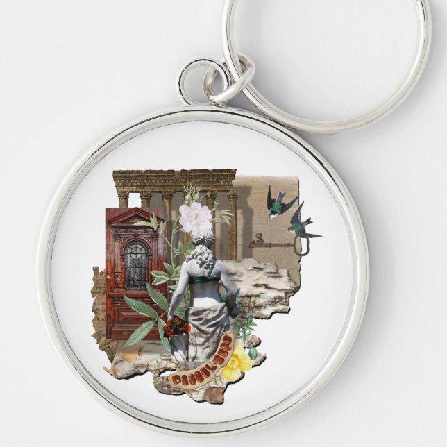 Hemlig romsk nyckelkedja rund silverfärgad nyckelring (Framsidan)