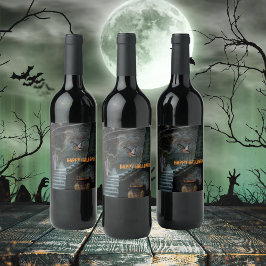 Hemlig trappa Halloween Vinflaska Etikett