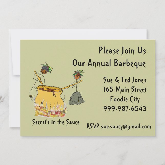 Hemlighet i BBQEN för Sås-Pinne figurkockar Inbjudningar (Framsida)