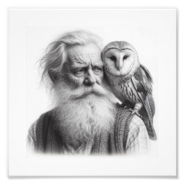Hemligheter: Gamla mannen med Barn Uggla Wall Art Fototryck