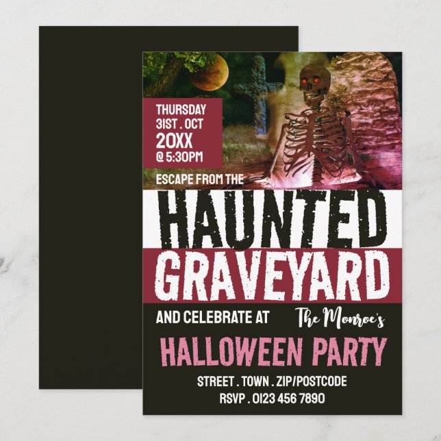 Hemligt Graveyard Theme Escape Room Halloween Inbjudningar (Fram/baksida)