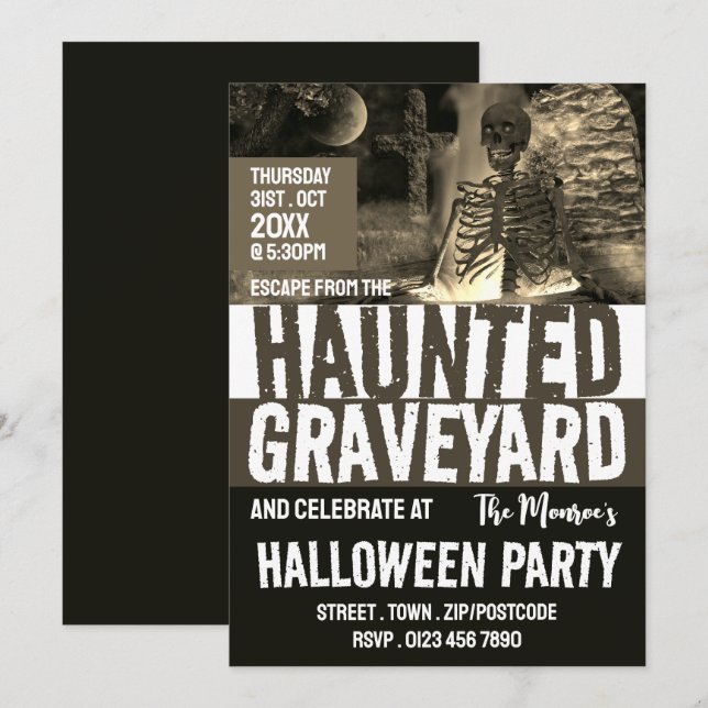 Hemligt Graveyard Theme Escape Room Halloween Inbjudningar (Fram/baksida)