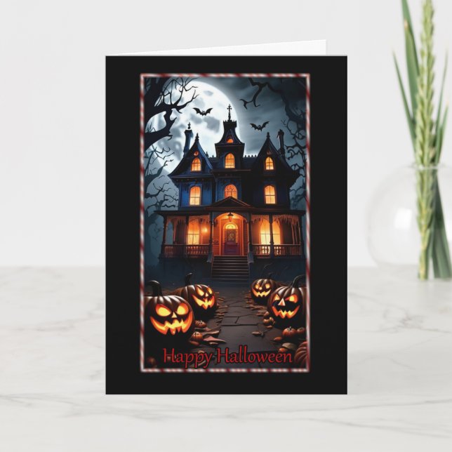 Hemligt hus och pumpkins Halloween-kort Kort (Framsida)