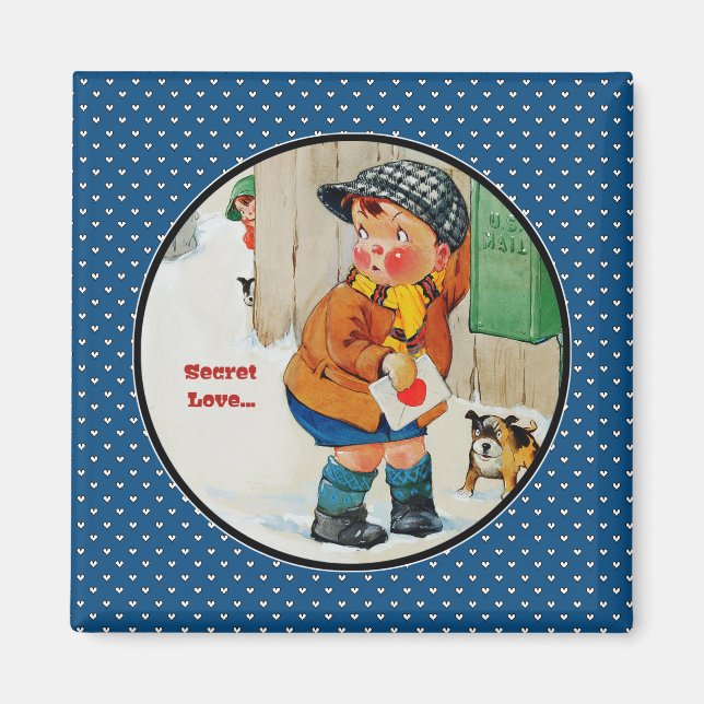 Hemligt Kärlek. Vintage Art Alla hjärtans dag-gåva Magnet (Framsidan)