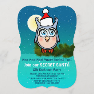 Hemligt Santa för gullig uggla party Inbjudningar