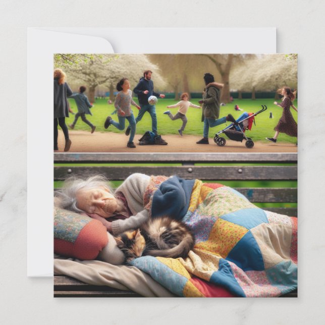 Hemlös Dam Napping på en parkbench (Framsida)