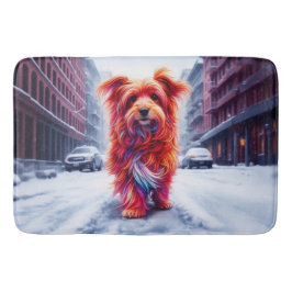 Hemlös hund i kallets snököns stadskväll badrumsmatta