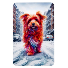 Hemlös hund i kallets snököns stadskväll magnet