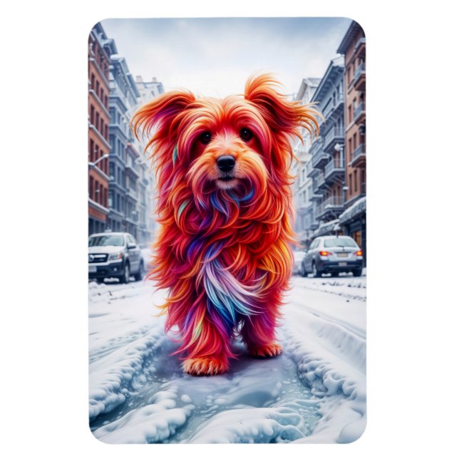 Hemlös hund i kallets snököns stadskväll magnet (Vertikal)