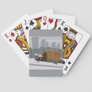 Hemlös Man som Håller i Hjälpskylt Urban Fattigdom Casinokort