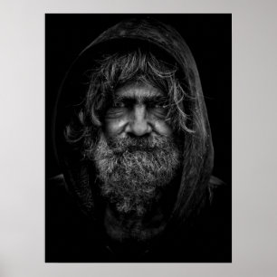 Hemlös och hjälplös man i svartvitt poster
