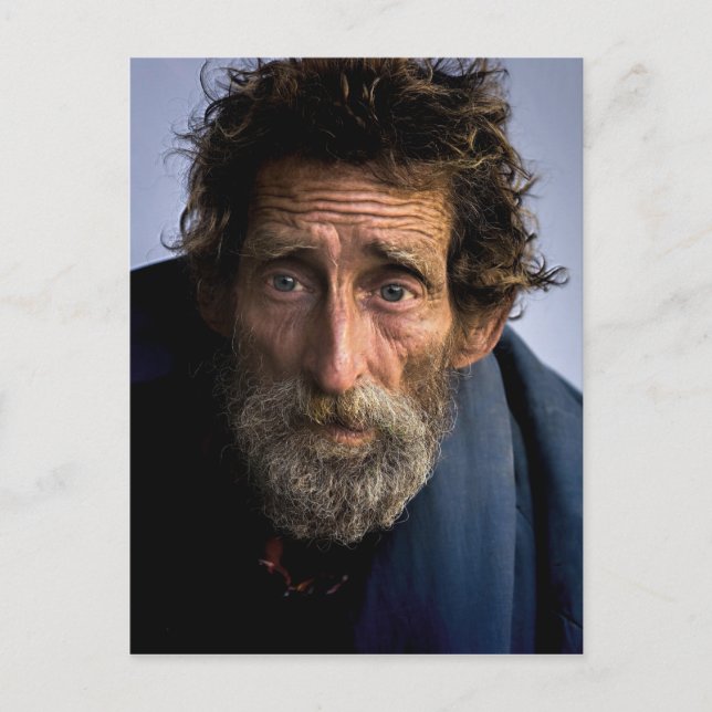 Hemlösa och hjälplösa Bearded Man Vykort (Framsida)