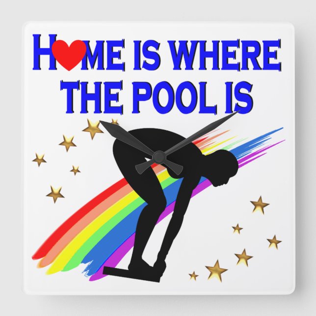 HEMMA ÄR BASSÄNG FÖR DEN HÄR SJUKDOMEN FYRKANTIG KLOCKA (Framsida)