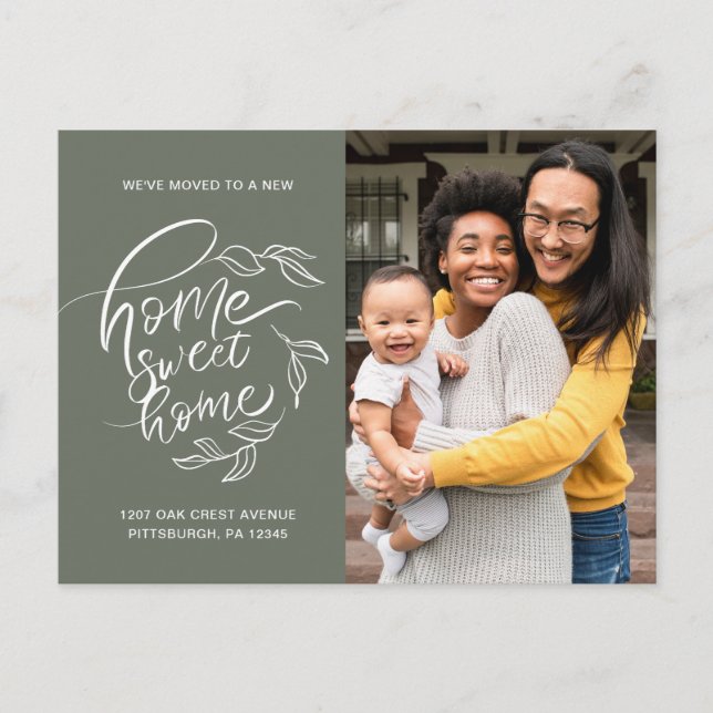 Hemma är Bäst Botanisk adressändring Foto Meddelande Vykort (Framsida)