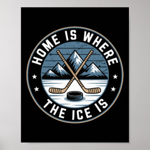 Hemma är där isen är Retro Hockey Älskare Spelare Poster