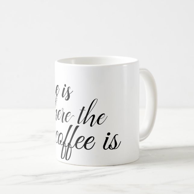 Hemma är där kaffet finns kaffemugg (Framsida höger)