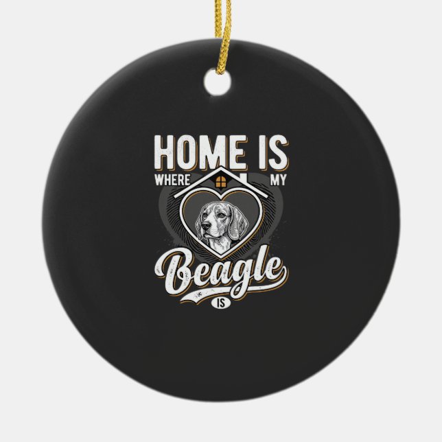 Hemma är där min beagle är_1 julgransprydnad keramik (Framsidan)