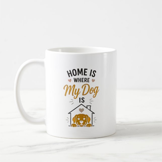 Hemma är där min hund är Hundälskare typografi Kaffemugg (Vänster)