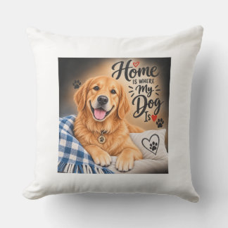 Hemma Är Där Min Hund Är – Söt Golden Retriever Tr Kudde