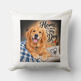Hemma Är Där Min Hund Är – Söt Golden Retriever Tr Kudde