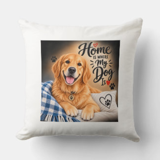 Hemma Är Där Min Hund Är – Söt Golden Retriever Tr Kudde