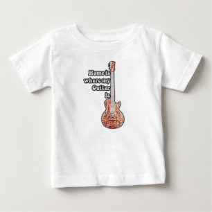 Hemma är min gitarr, vintage brun guitar. t shirt