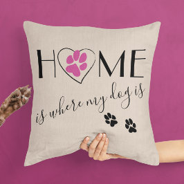 Hemma är min hund Quote Cute Elegant Beige Kudde