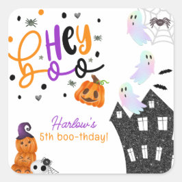 Hemma Boo Lila Halloween Birthday Fyrkantigt Klistermärke