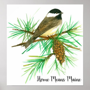 Hemma Elak Maine Black Caps Chickadee Poster