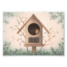 Hemma fågel - Skogs fågelholk 5x7 tryck